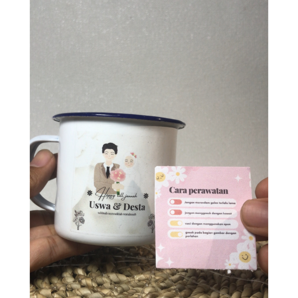 Souvenir Pernikahan Custom Gelas Enamel Desain Unik Eksklusif