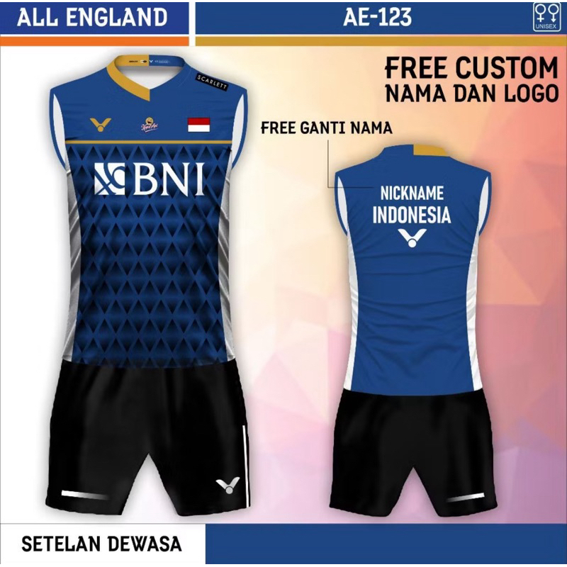 Setelan Dewasa Singlet BNI All England Kaos Jersey Bulutangkis Baju Olahraga Badminton