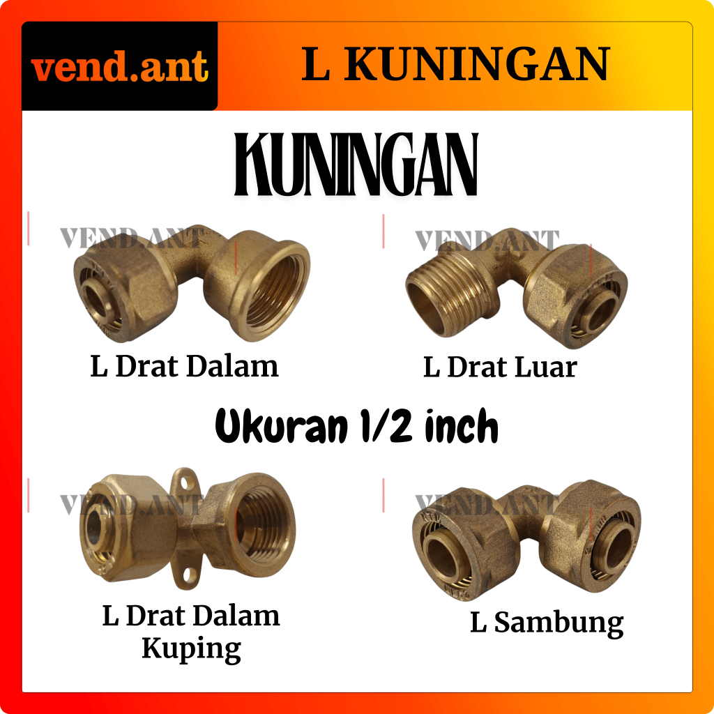 KNEE KENI ELBOW SAMBUNGAN L DRAT SAMBUNG LUAR DALAM 1/2" KUNINGAN