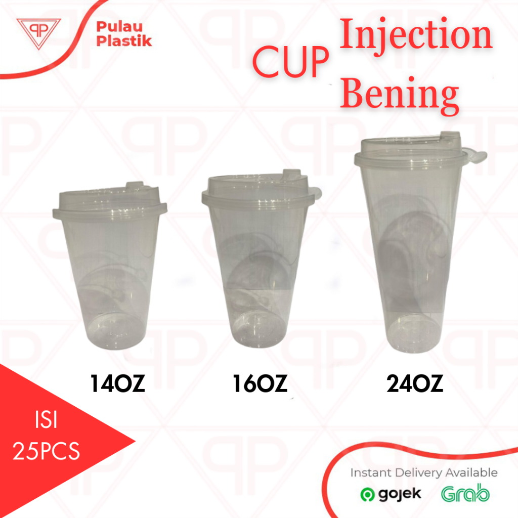 Thinwall Cup Injection Bening / Gelas Thinwall Injection + Tutup Bening 400ml 500ml 700ml / 25pcs