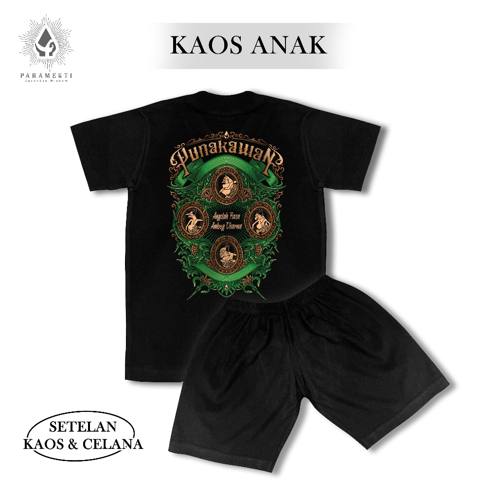 Paramesti Setelan Kaos Celana Anak Wayang Punakawan T-shirt Laki-laki Pria Perempuan Cotton Katun Co