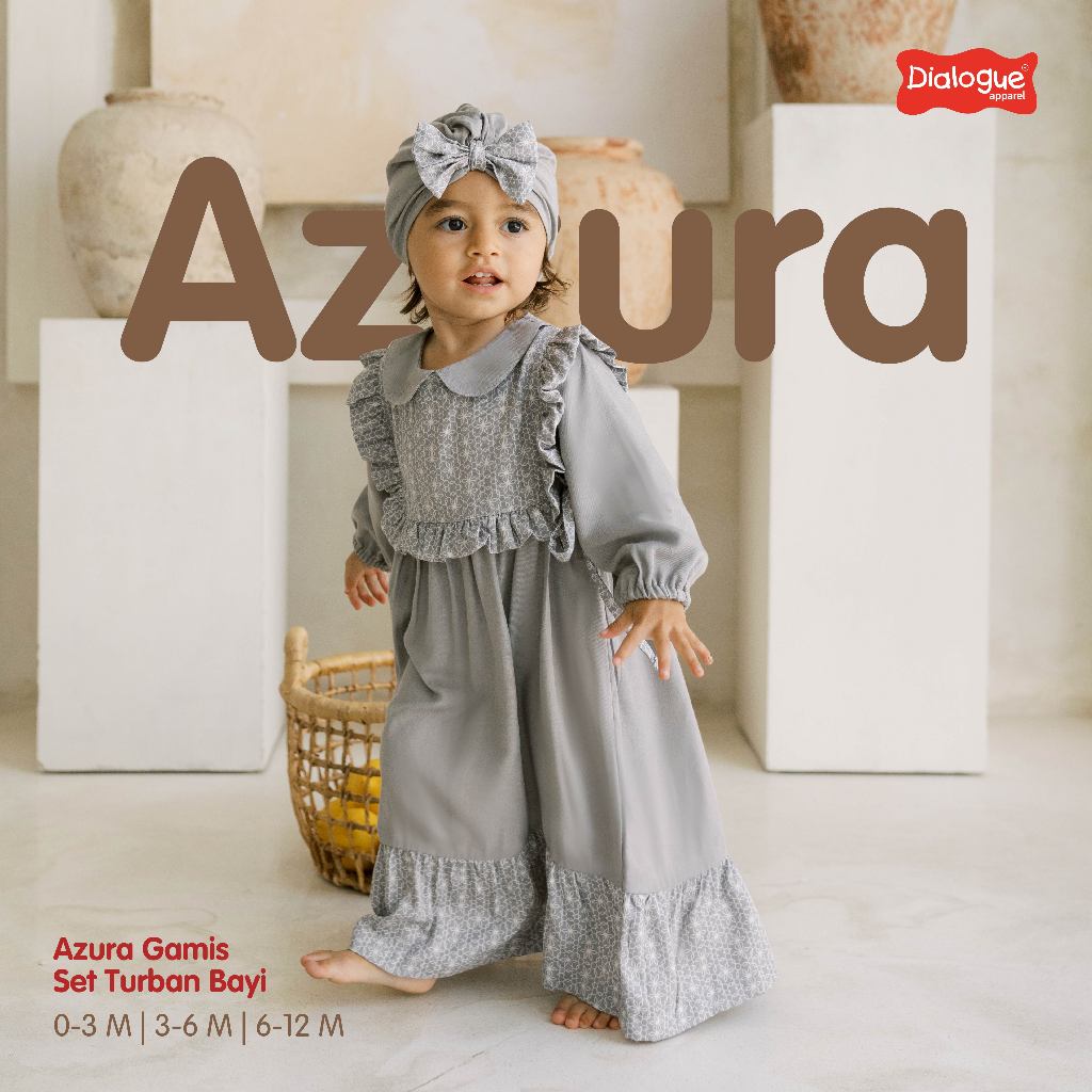 Azura Gamis Set Turban Bayi | Baju Anak Perempuan | Baju Lebaran Anak Bayi | Dress Anak Bayi | Gamis