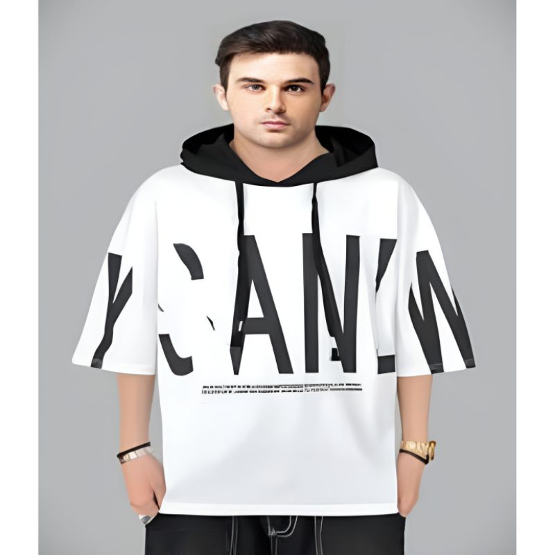 Kaos Hoodie Oversize Pria Dewasa Model Korea Bahan Baby Terry Premium - Hoodie Lengan Pendek Kombina