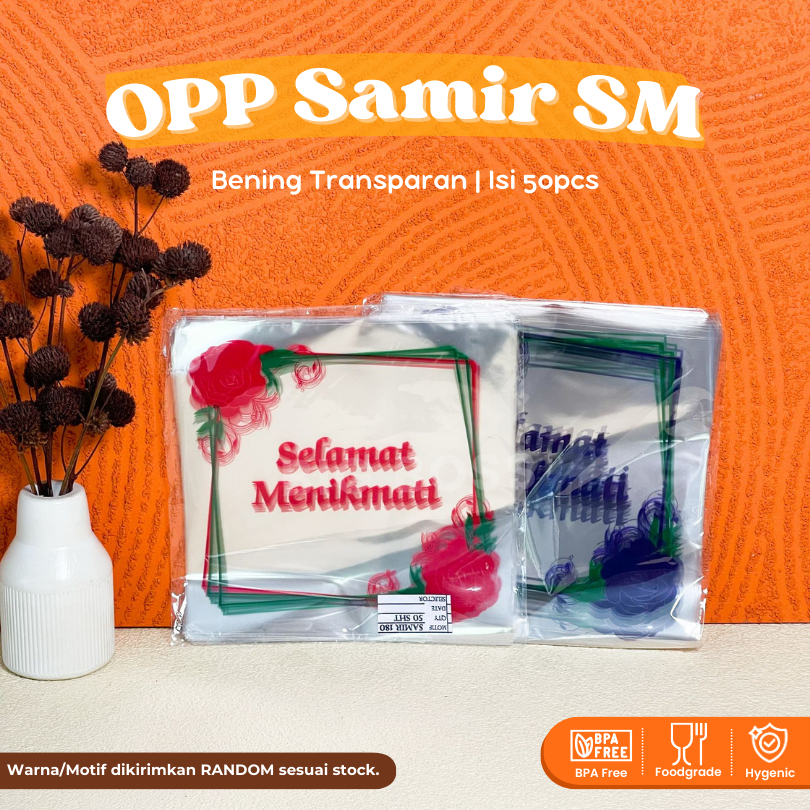 [ISI 50PCS] Plastik OPP Samir Selamat Menikmati Penutup Nasi Kotak 18x18 20x20 / Samir Selamat Menik