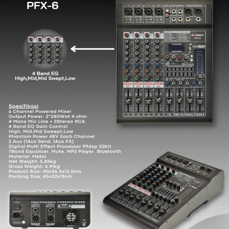PROFESSIONAL POWER MIXING DBVOICE 6CHANNEL MIXER 99DSP