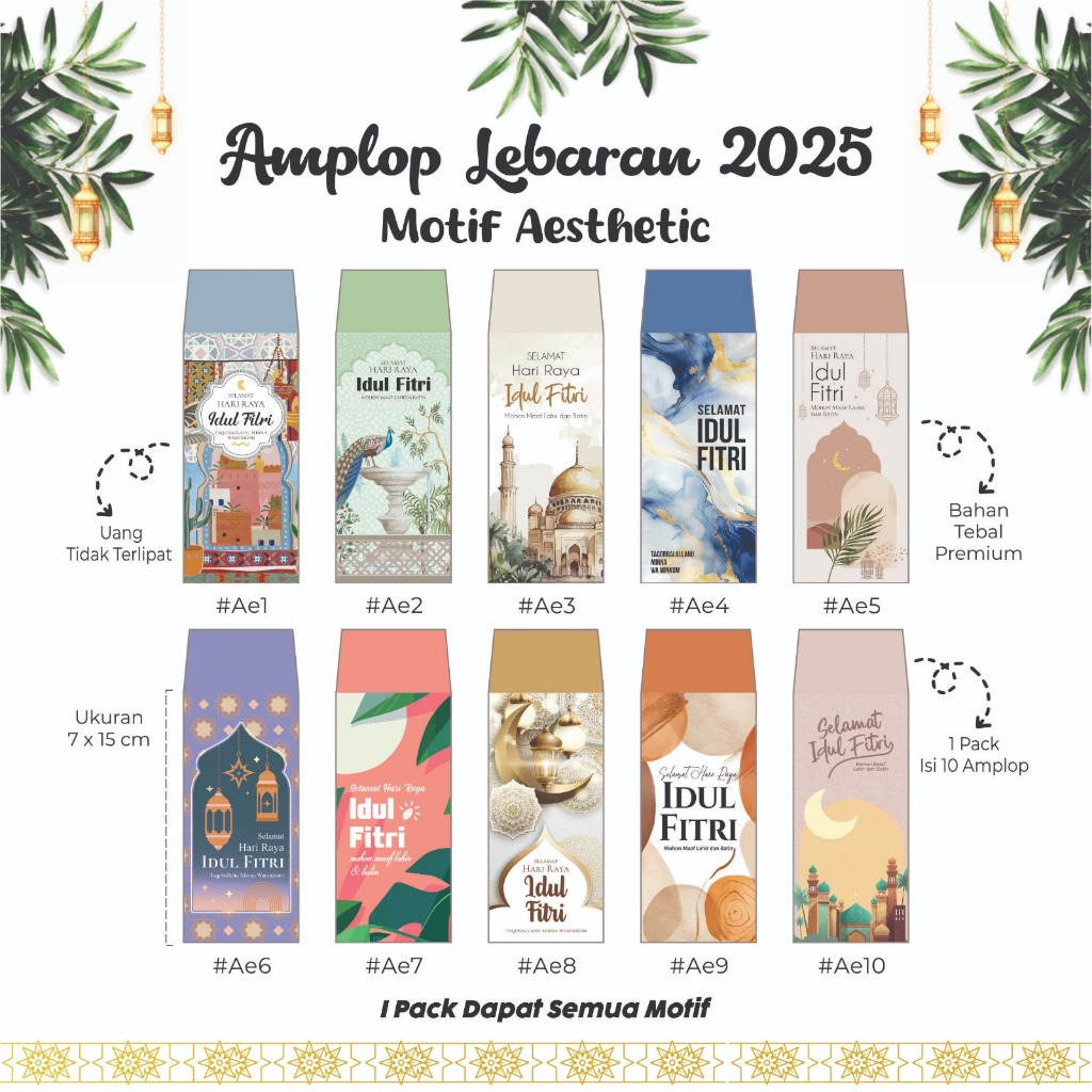 

[ISI 10PCS] Amplop Lebaran Panjang Premium Desain Aesthetic Campur MIX Idul Fitri Bahan Tebal