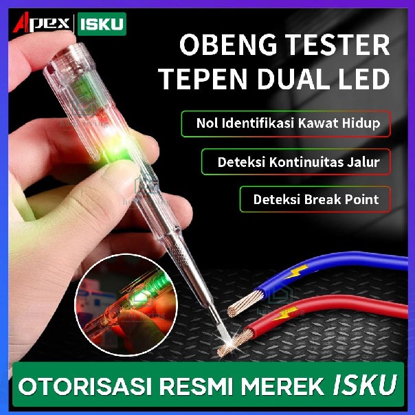ISKU Obeng Tespen Listrik Paling Kuat/Taspen Cek kabel Putus Dual Led/Testerpen Pendeteksi Kabel Put