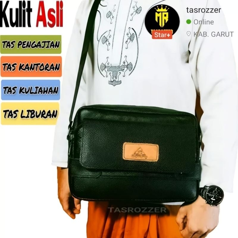 Tas kitab selempang kulit asli muat kitab besar