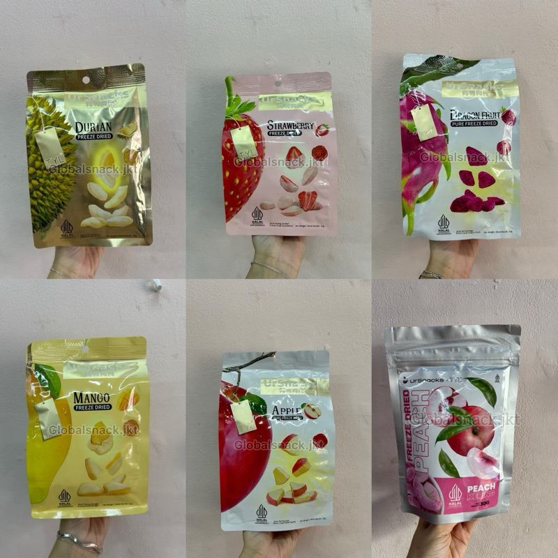 

TYL URSNACKS Freeze Dried Pure Apple / Durian Duren Vacuum / Strawberry / Mango Mangga / Dragon Fruit Buah Naga - Snack Keripik