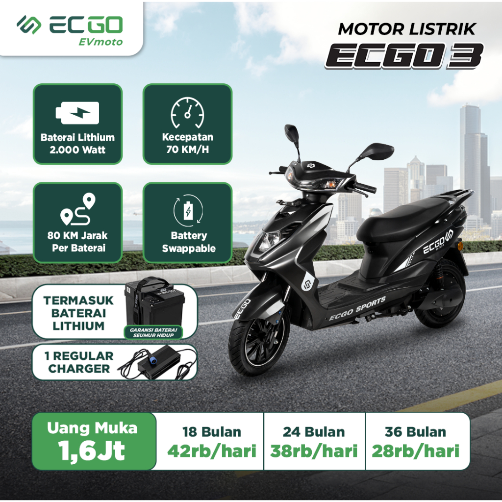 ECGO 3 Motor Listrik - Down Payment - TITANIUM GREY, JABODETABEK