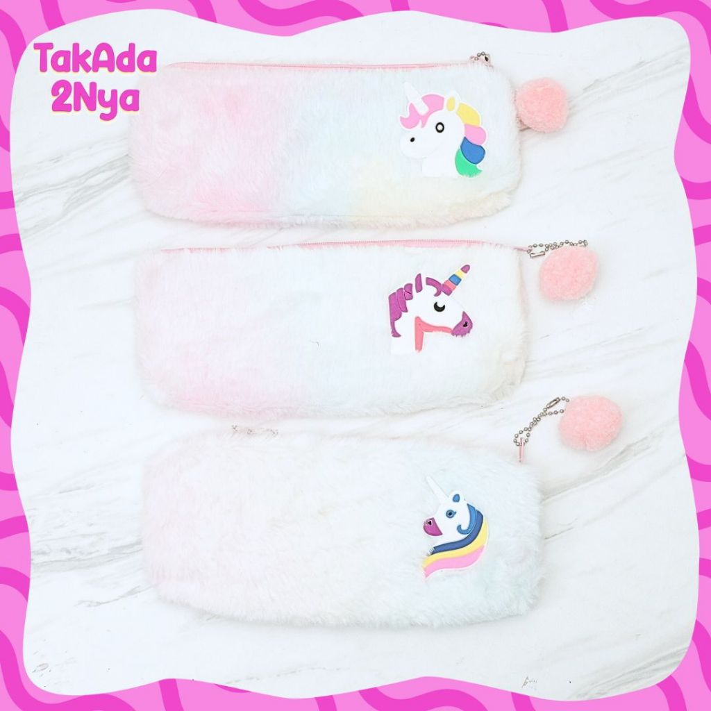 

Kotak Pensil Bulu Unicorn Logo Tempat pencil Lembut Wadah Pouch Make Up case