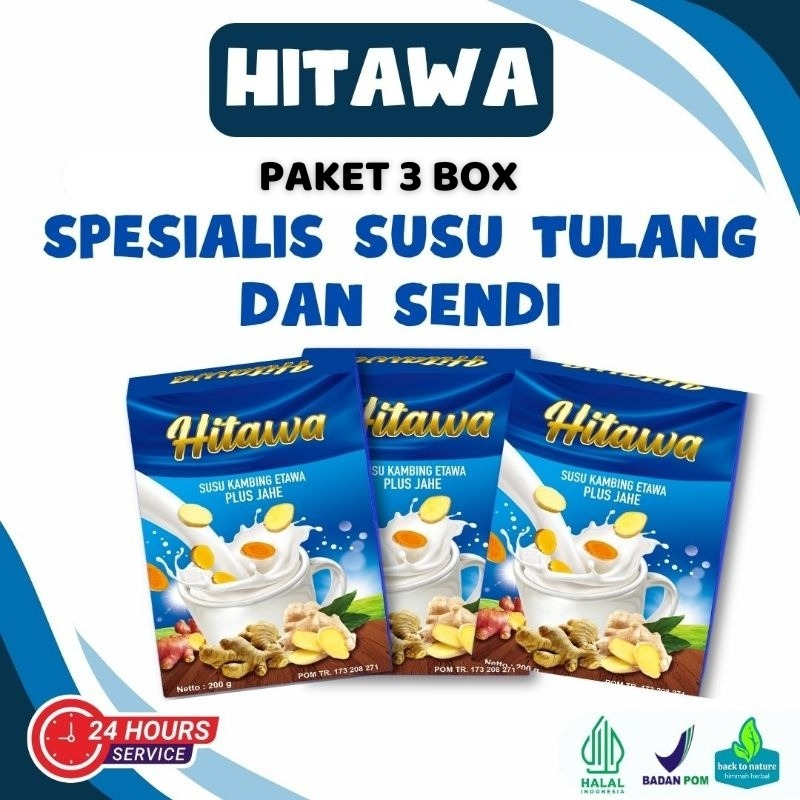 

[ PAKET 3 BOX ] HITAWA SUSU KAMIBING PLUS HERBAL JAHE KESEHATAN SENDI KEMASAN 200GR