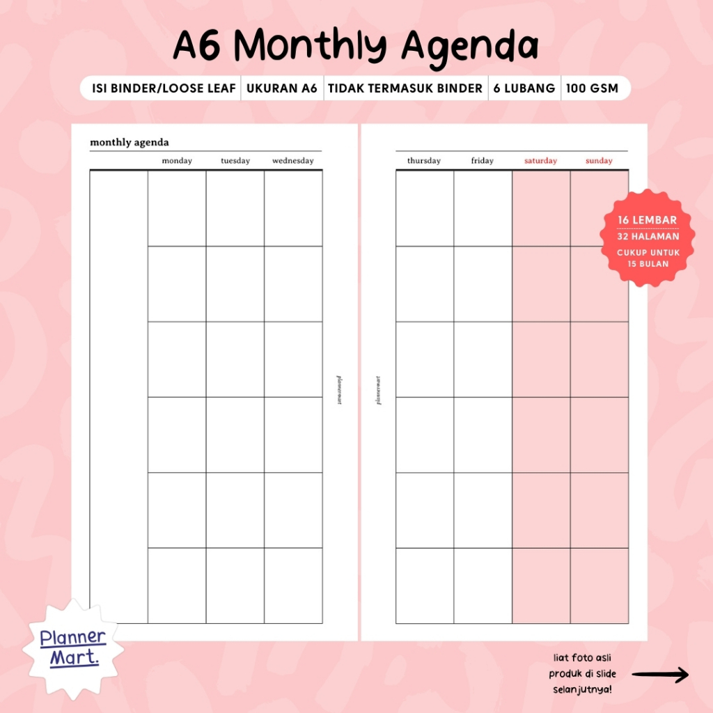 

Isi Binder A6 | Monthly Agenda
