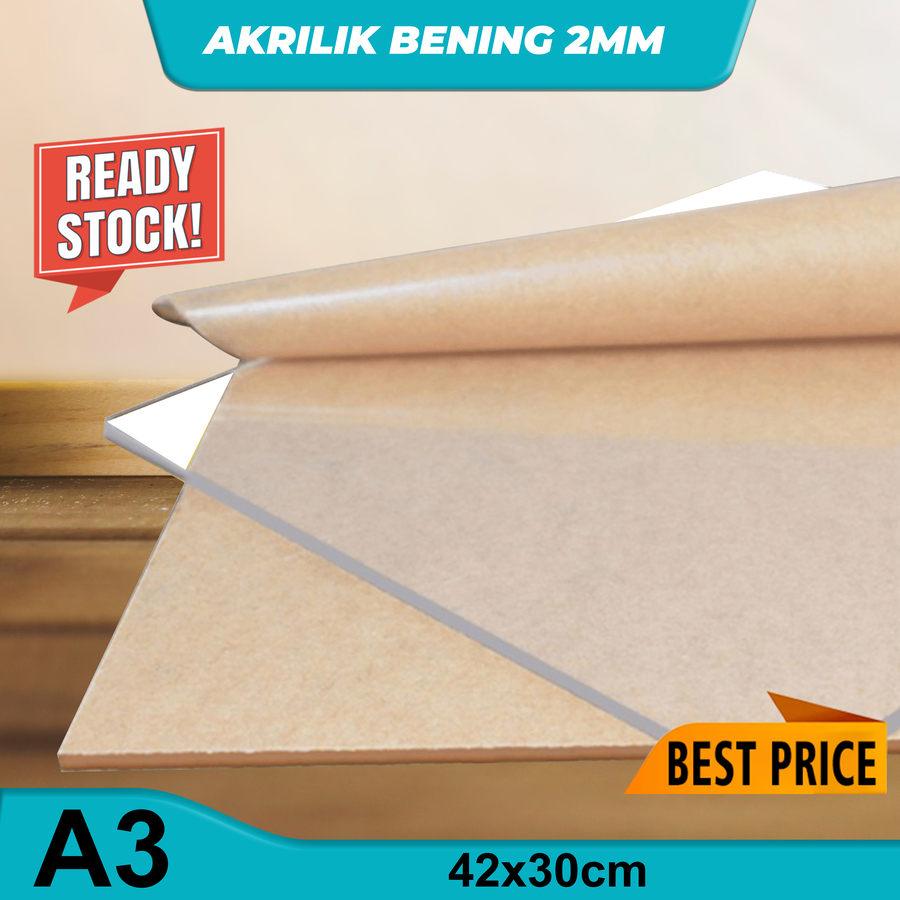 

ACRYLIC TRANSPARAN / MIKA BENING 2MM A3 30X42CM BISA CUSTOM BENTUK DAN UKURAN