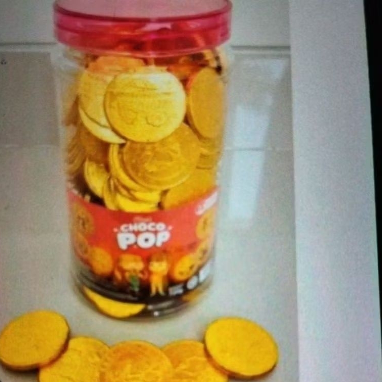 

real choco pop bentuk koin 3.8 cm isi 120pcs