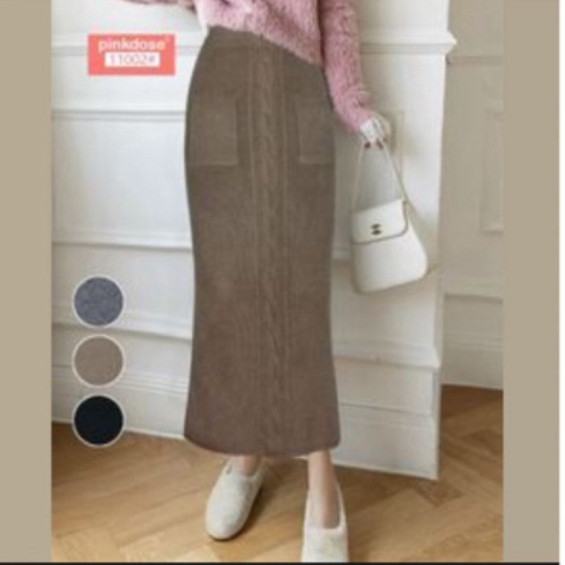 Long Bodycon Skirt Black Rok Rajut Wanita Premium karet | pinkdose