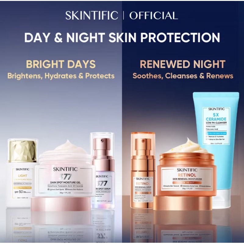 SKINTIFIC - 6pcs Paket Skincare Set | Retinol Skin Renewal Serum 20ml + Retinol  Moisturizer 30g + 5