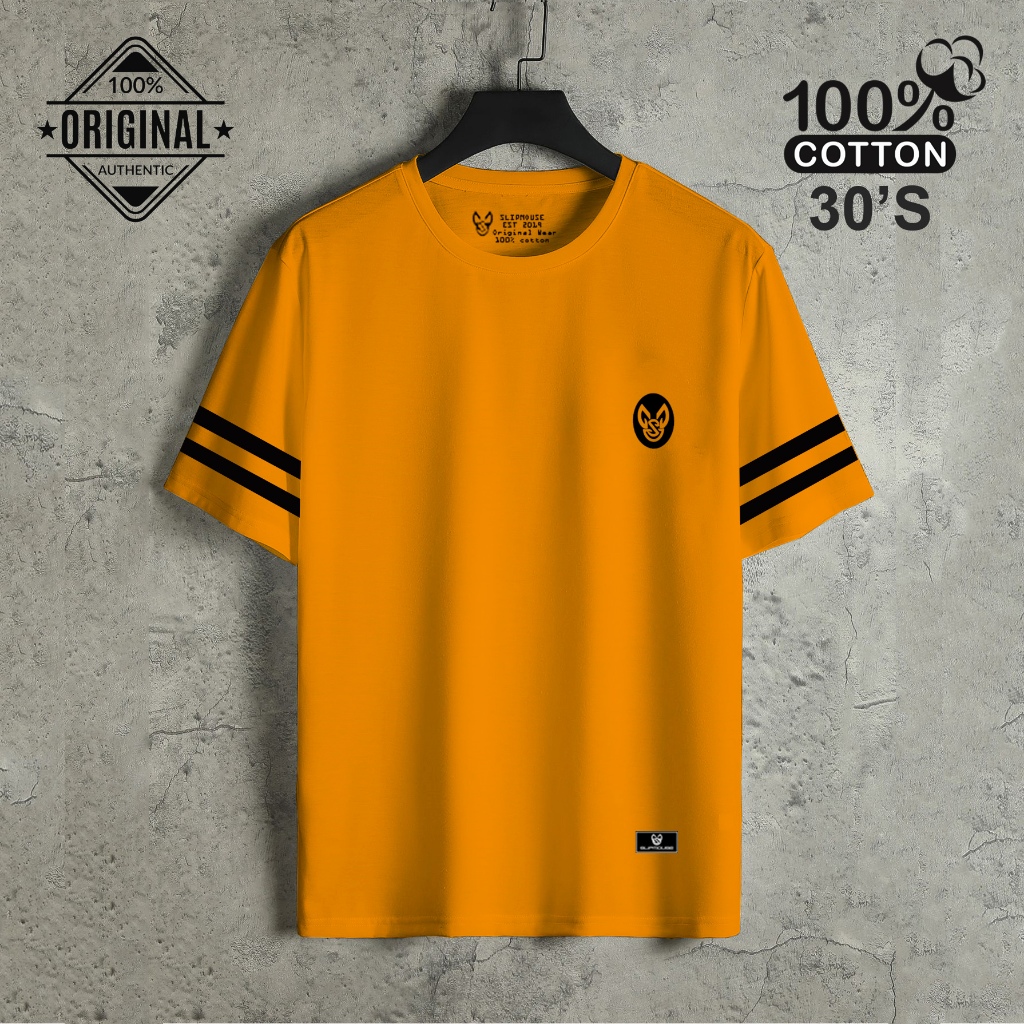 Kaos Pria Distro Original 100% Combad 30s Baju Warna Kuning Mustard Casual Kekinian