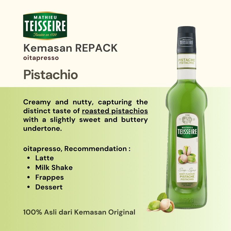 

REPACK - Mathieu Teisseire Pistachio Syrup [30, 50, 100] g