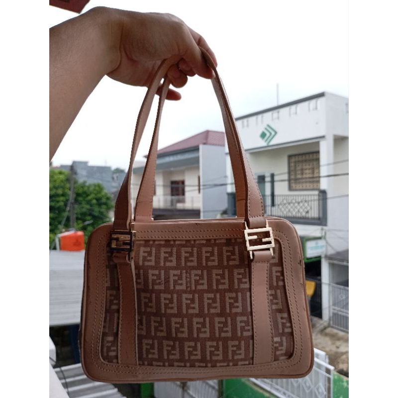 Fendi Vintage Pink Zucchino Monogram Shoulder Bag Baguette