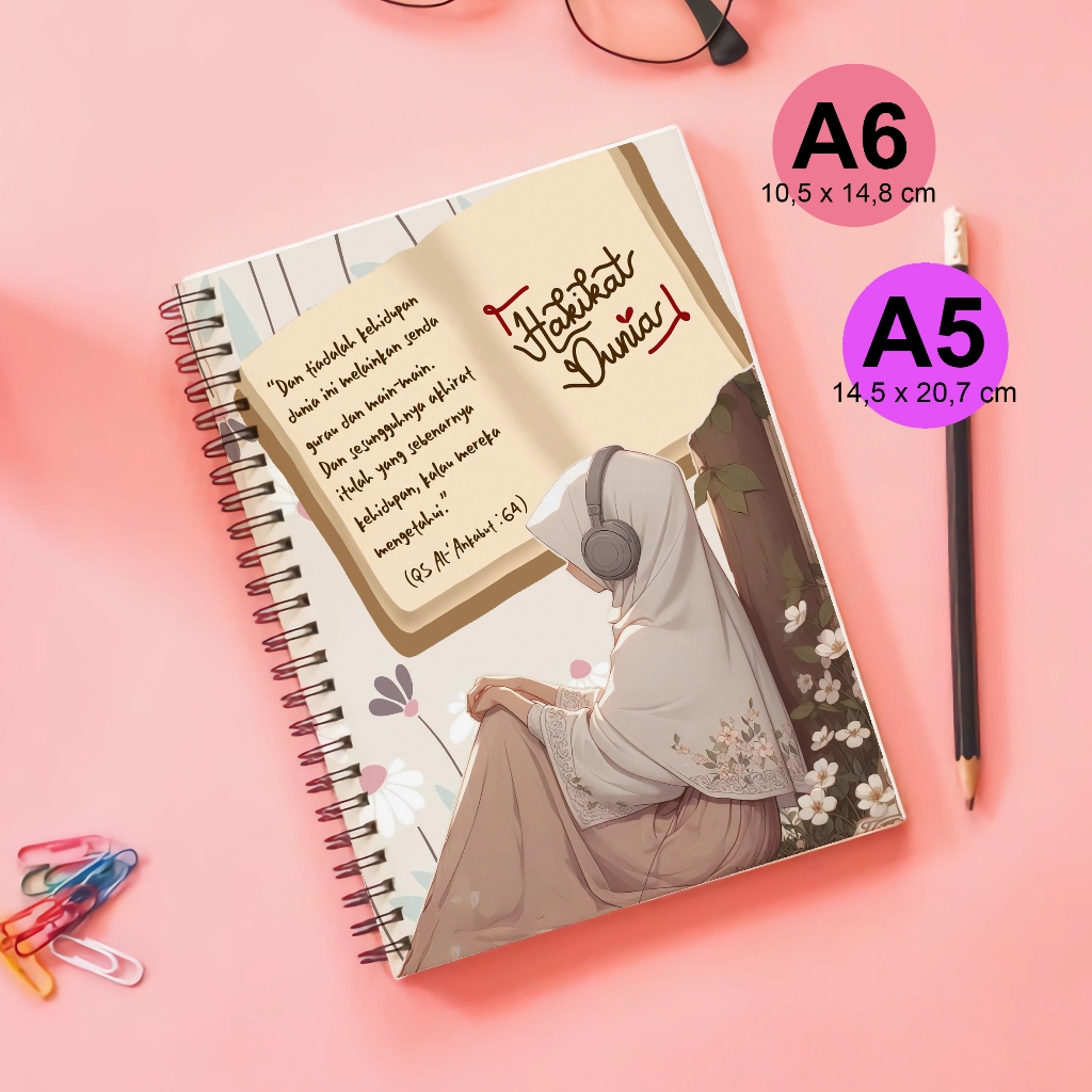 

Notebook Ring Spiral A6 A5 Hijaber Hakikat Dunia - 00313
