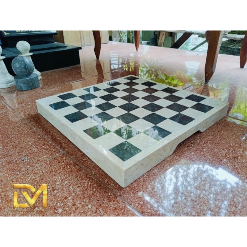 Papan Catur Bahan Batu Marmer Hitam & Marmer Putih Super