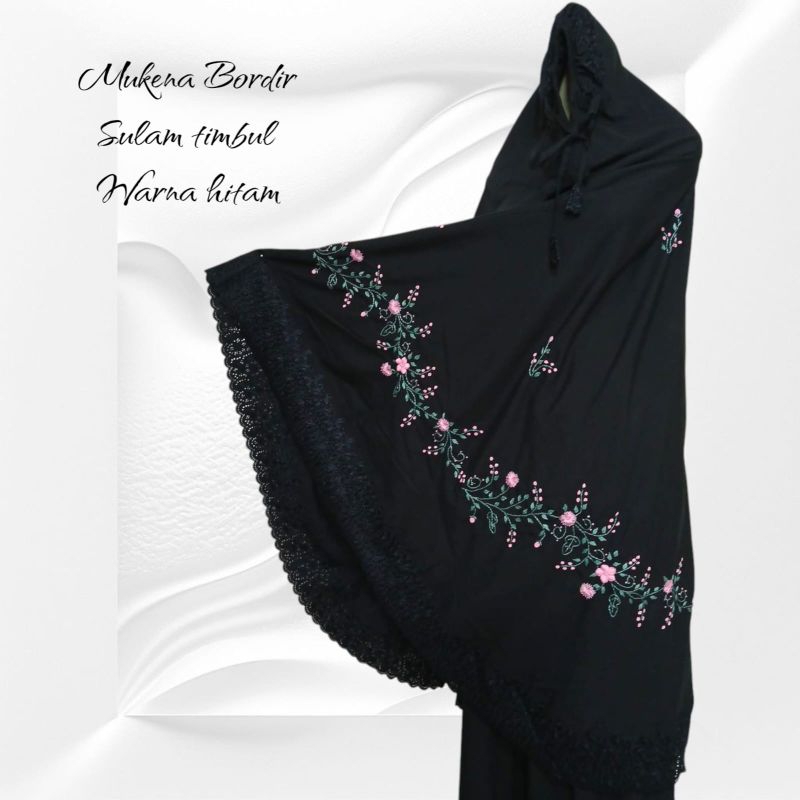 Mukena Bordir Khadijah Sulam Timbul/Bahan Katun Micro/Sulaman Manual