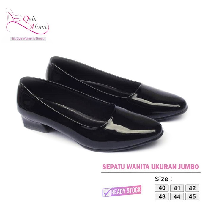Sepatu Pantofel Black Glossy  Sepatu Heels Wanita Formal Pesta Heels 3cm Size Jumbo 40-45