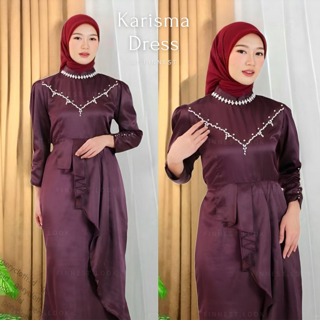 Karisma Dress Satin Slik Mewah Gaun Duyung Gamis Kondangan Bridesmaid Dress Wanita Muslim Slim Fit