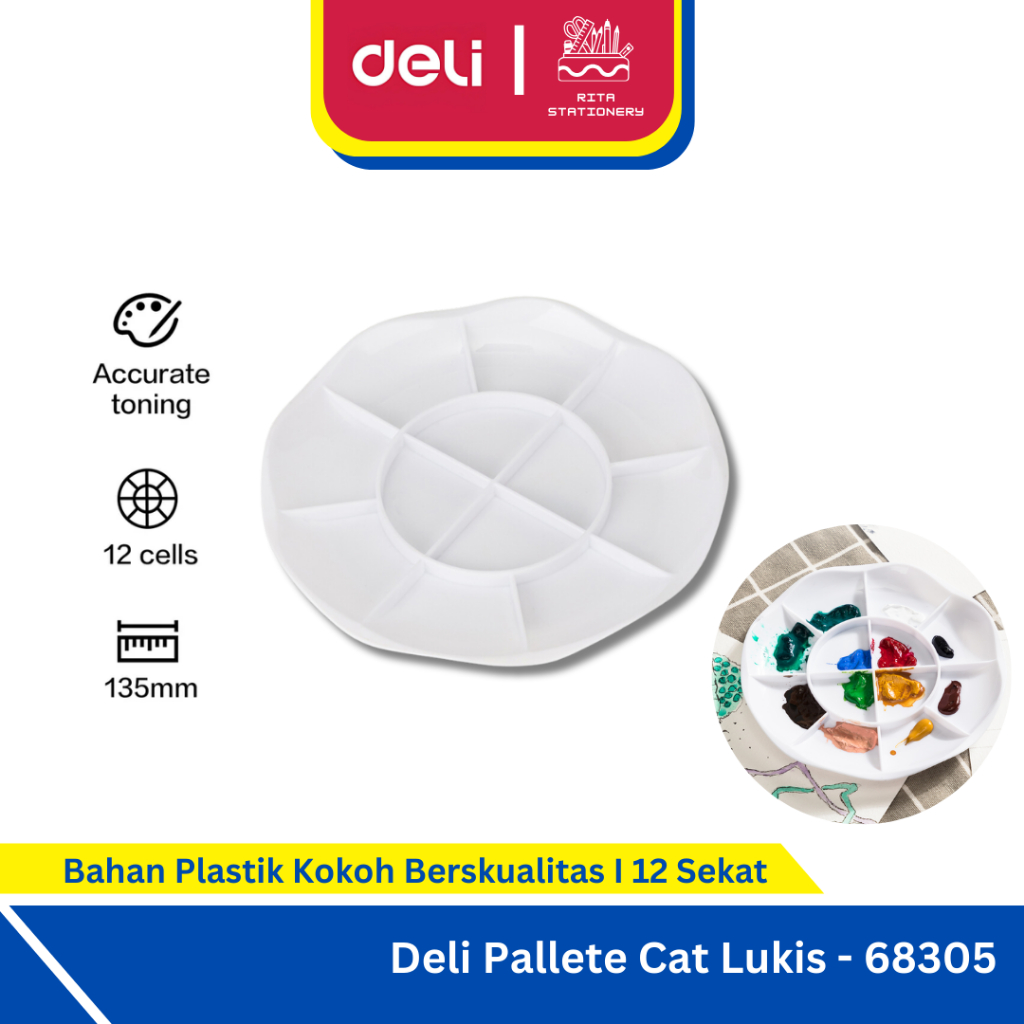

Deli Watercolor Pallete alat melukis / Palet Cat Air Ukuran Kecil / Besar Warna Putih Plastik Berkualitas 68305