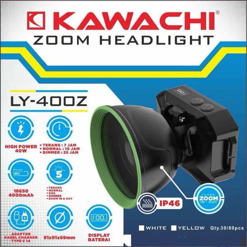 KAWACHI Senter Kepala Kawachi 40Watt LY-400z ZOOM