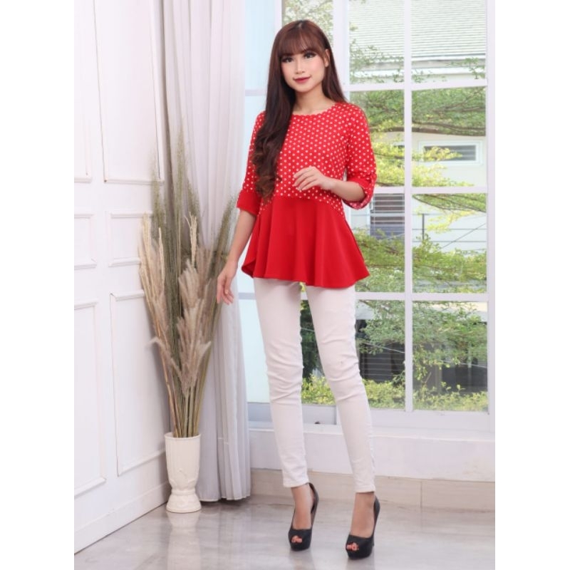 Blouse Polkadot Kombinasi Kaos Bahan Katun Premium By Tiptop Fashion