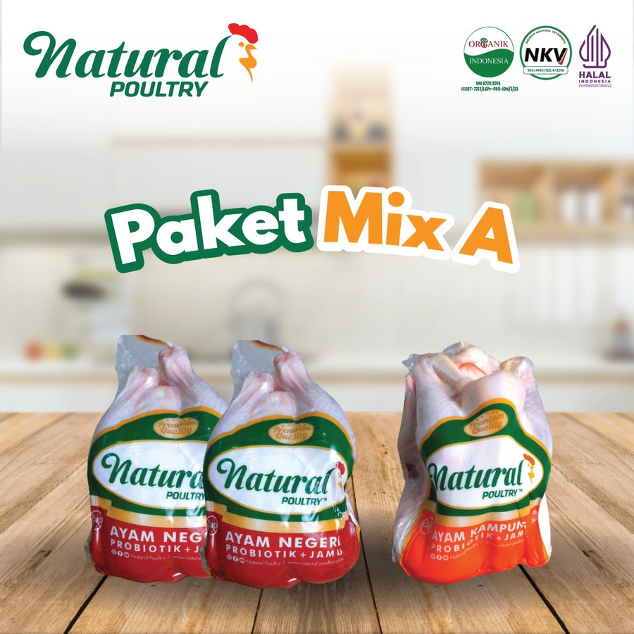 

Paket Mix A 2 Ayam Probiotik + 1 Ayam Kampung - Natural Poultry