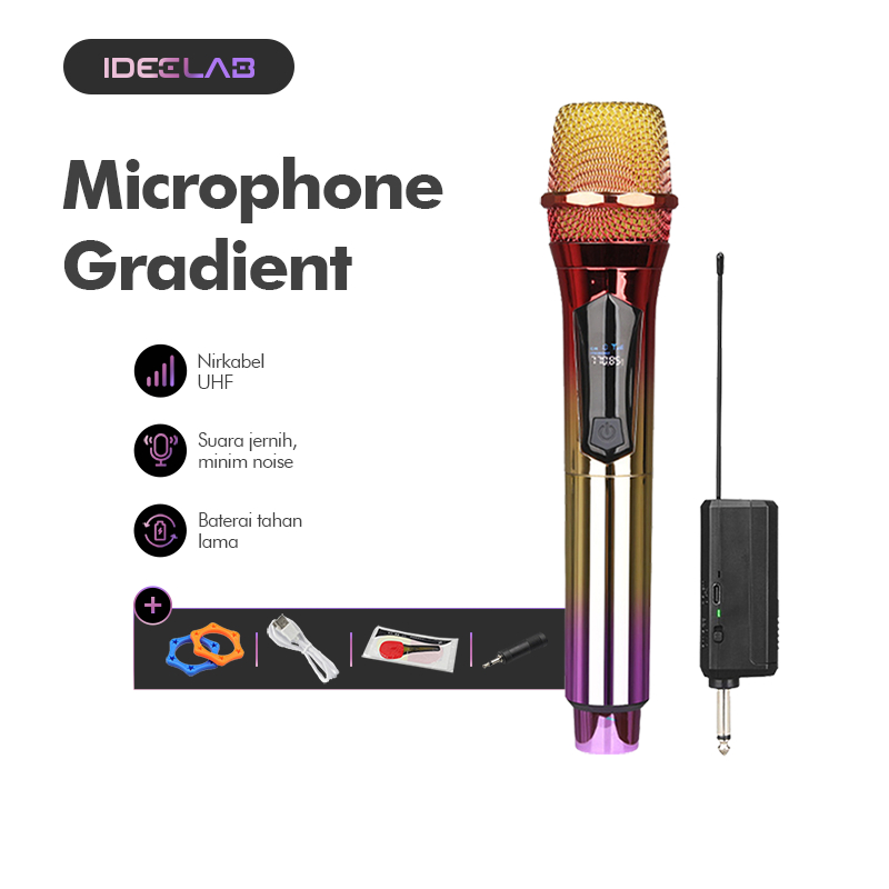 IDEELAB-Mic Wireless/Microphone/Mic double (Batrei dapat di Charger ) Microphone Profesional Mic