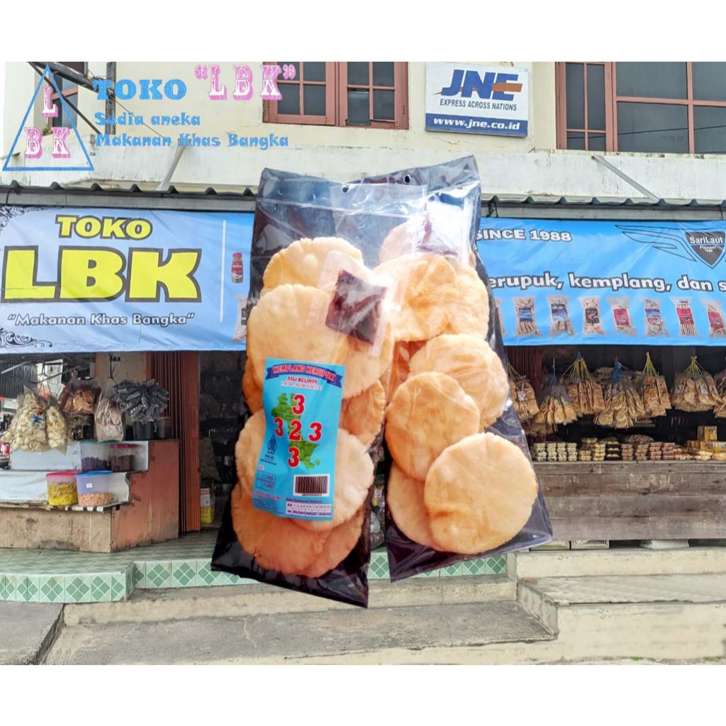 

Kemplang / Kerupuk Panggang Ikan Tenggiri + Sambal Terasi 323 asli Belinyu