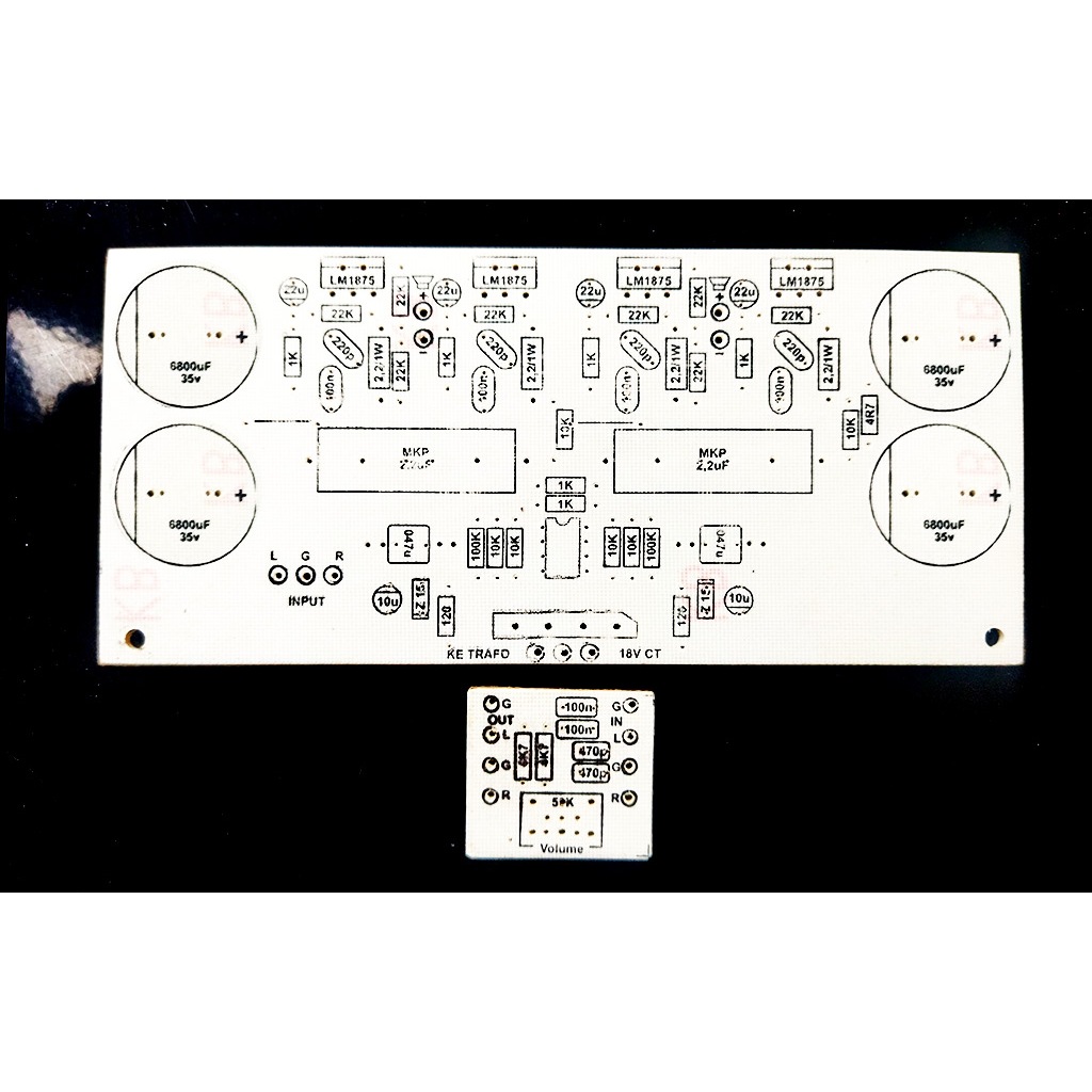 PCB Stereo Gainclone LM1875 TDA2050 BTL Dengan PSU Pre-amp Buffer Dual Op-amp dan Volume 2x 50 Watt