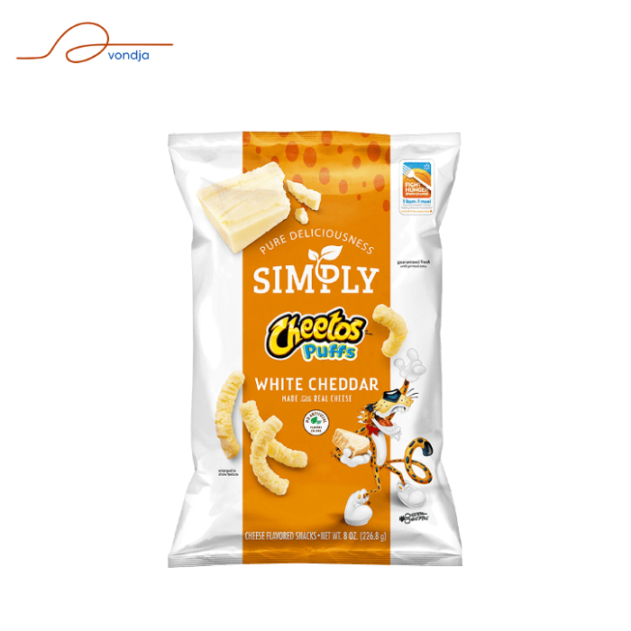 

Cheetos Simply Puffs Wohite Cheddar Cheese Snack Import 226 gram