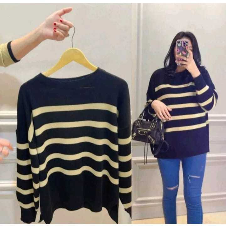 Maudy sweater rajut garis garis/sweater rajut wanita motif garis