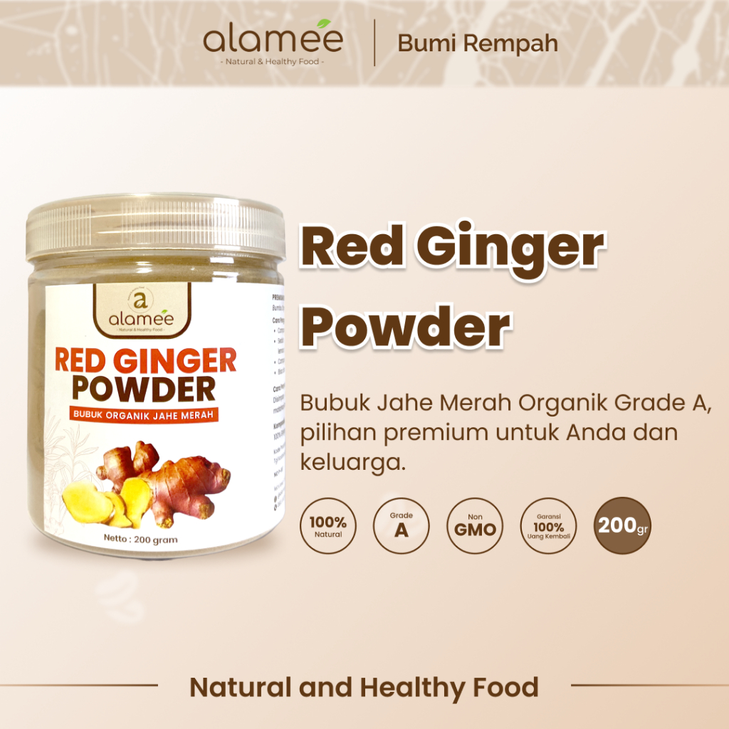 

ALAMEE Red Ginger Powder Premium Minuman Jahe Merah Bubuk Tanpa Campuran Sehat Serbuk Minuman 200gr