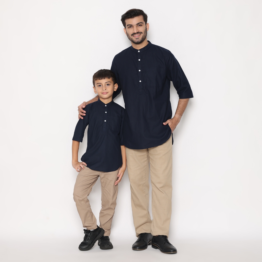 Dancus Kemeja Koko Pakistan Couple / Koko Kurta Couple Ayah Anak Warna Navy OLRM258