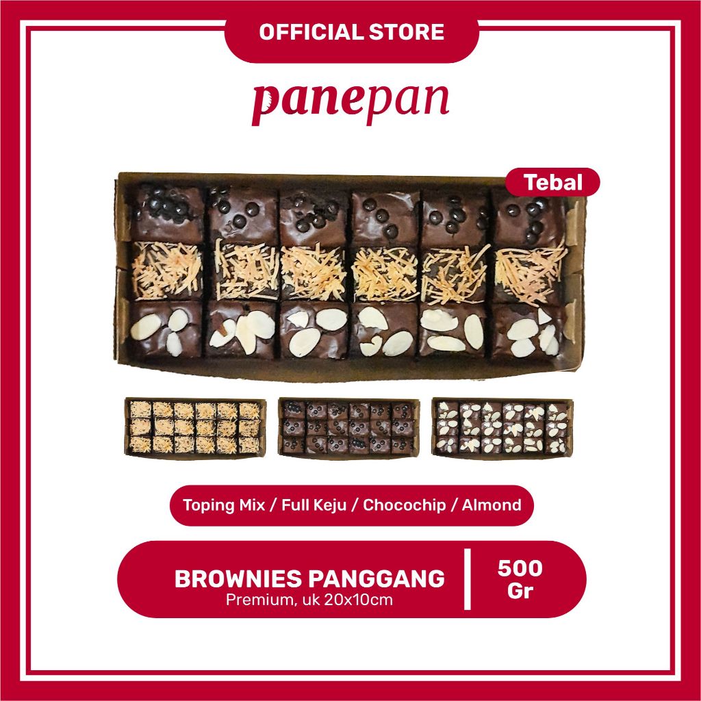 

Brownies Panggang Ukr 20x10 TEBAL By Panepan | PREMIUM Melted | Fudgy | Coklat | Keju | Almond