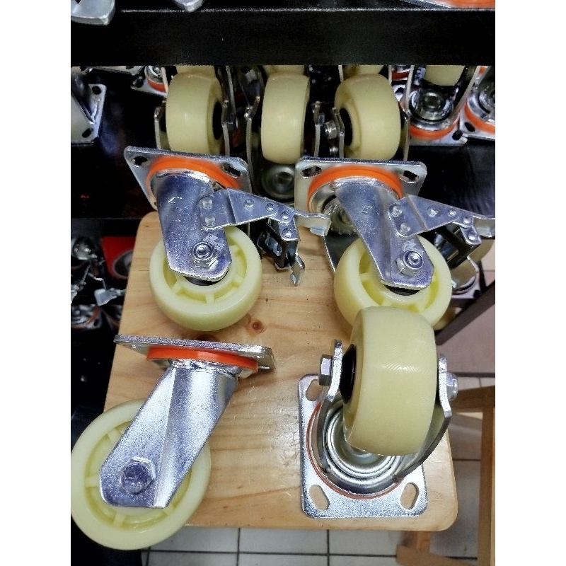 RKS - Roda 4" inch HT Nylon Heavy Duty Double bearing caster 1set ( 4pcs ) ( 2 Hidup + 2 Rem) Roda t