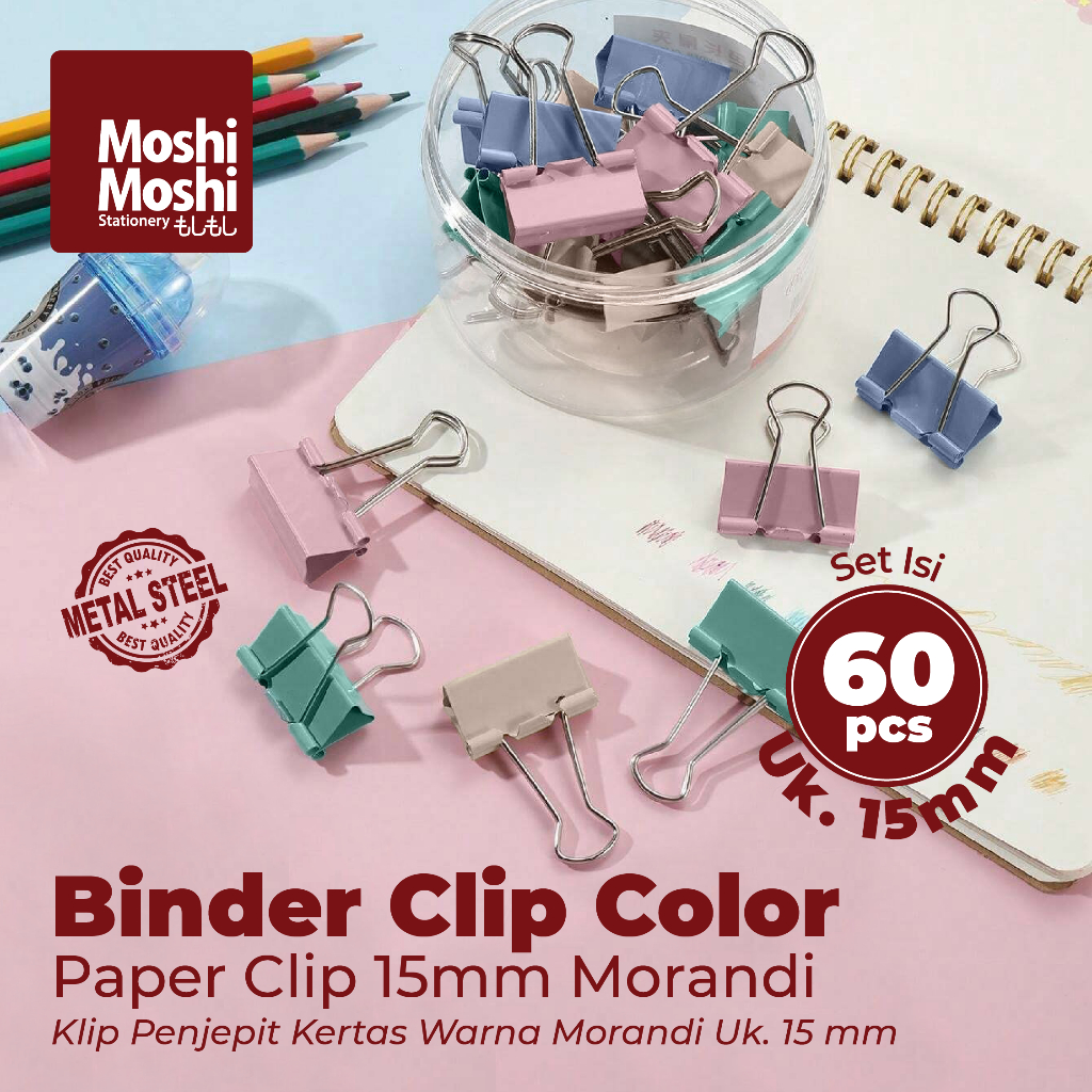 

Paper Binder Clip Color Morandi 15mm Document Moshi Klip Penjepit Kertas Peralatan Tulis