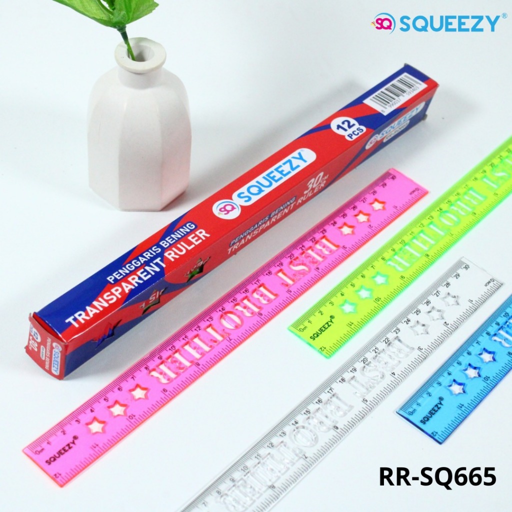 

Harga Grosir ( 1packs/ 12pcs ) Penggaris Plastik Bening Warna 30cm SQUEEZY RR-SQ665