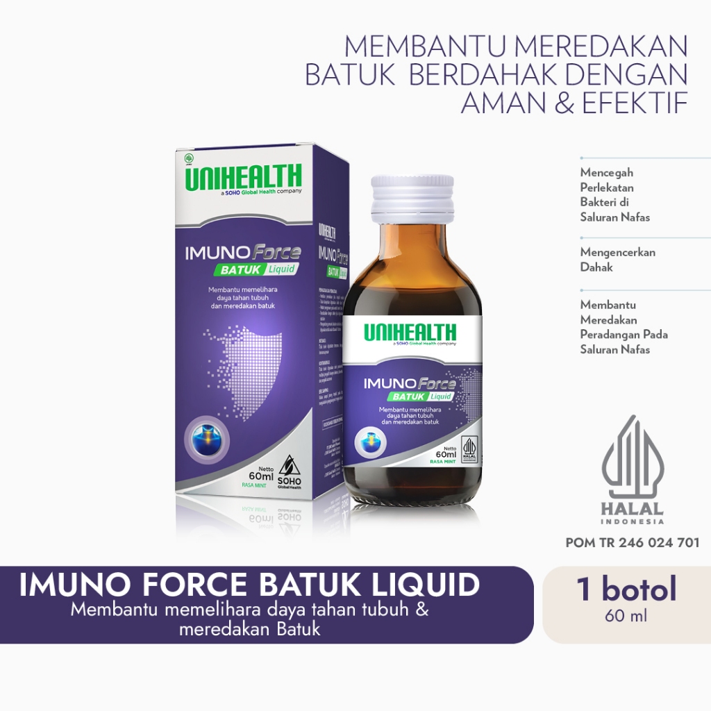 UNIHEALTH Obat Batuk Berdahak Sirup Imuno Force Memelihara Daya Tahan Tubuh - 1 Botol @60 ml