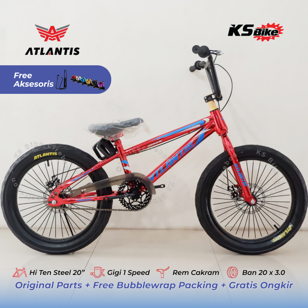 BMX Anak Atlantis Ban 3.0 20 Inch Frame Steel Rem Mechanical Cakram Single Speed Sepeda Anak Laki La