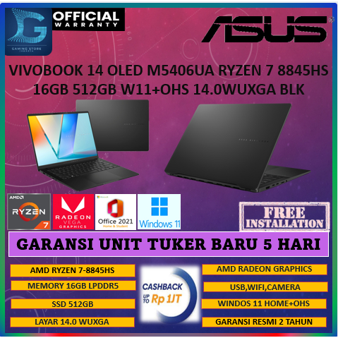 ASUS VIVOBOOK 14 OLED M5406UA RYZEN 7 8845HS 16GB 512GB W11+OHS 14.0WUXGA BLK -OLED752