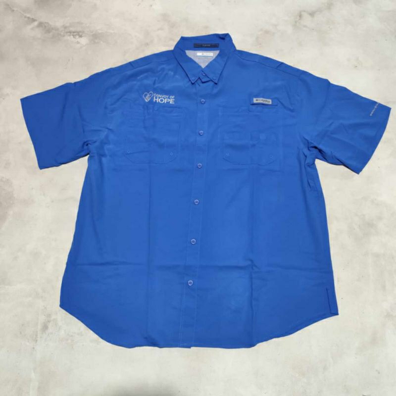 Kemeja tangan pendek pria outdoor Columbia PFG biru tua