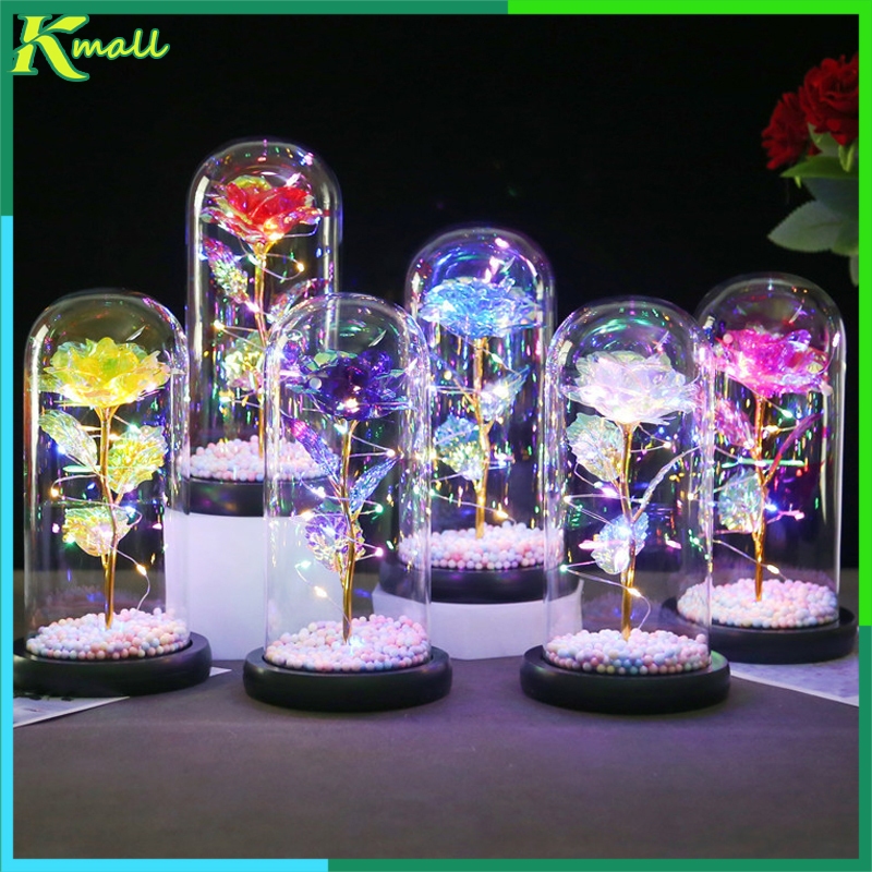 Lampu LED Bunga Mawar Dekorasi Rose Glass Dome Beauty And The Beast Rose Lampu Bunga Hias