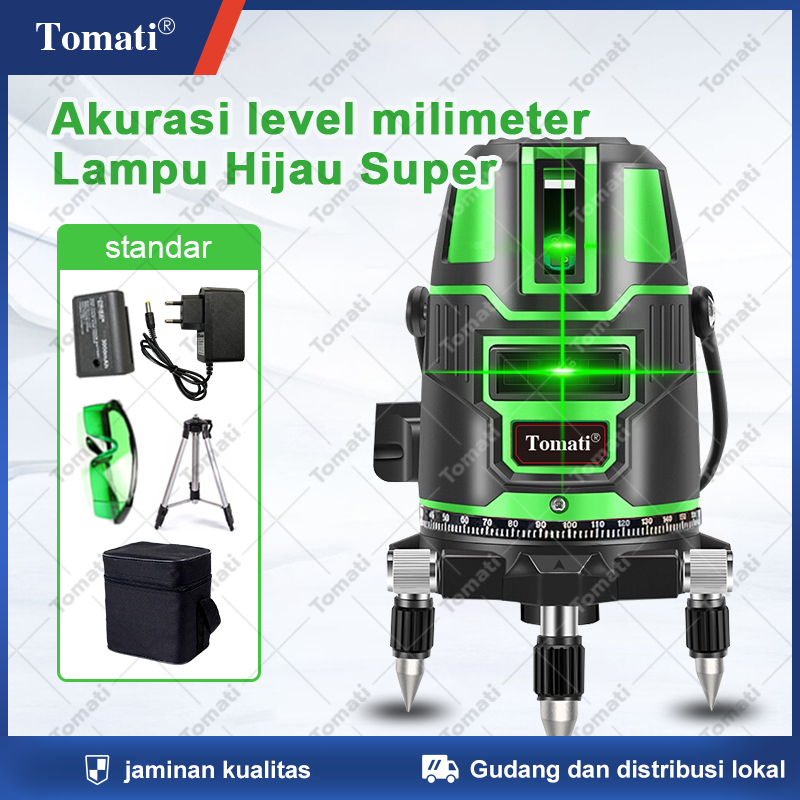 NEW Tomati 2Line 5Line Laser Level Mesin Self Leveling 5 Line Laser Hijau Horizontal Vertikal 360